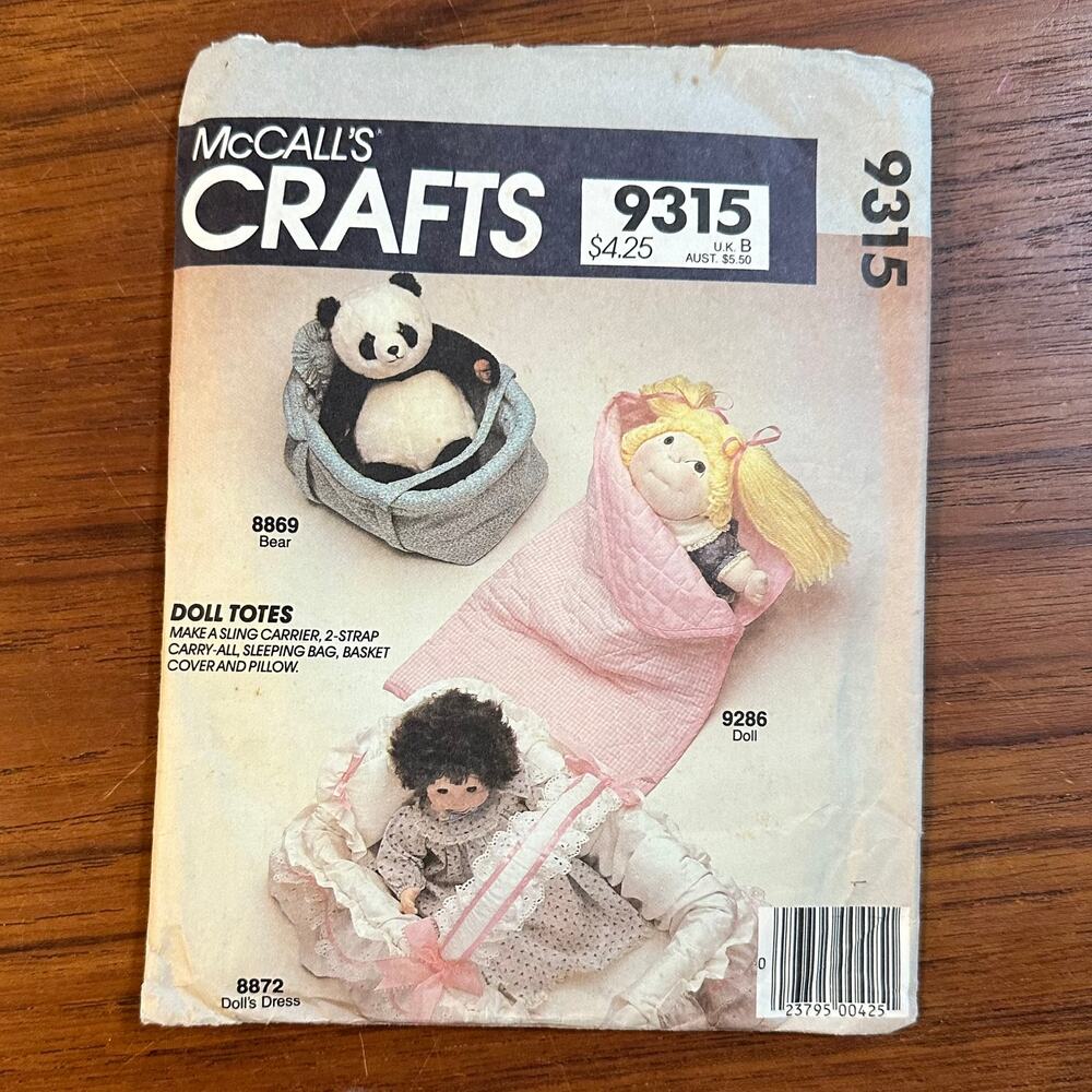 UNCUT McCall's Pattern 9315 Doll Totes